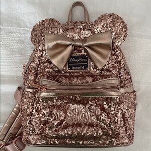 Loungefly Gold Backpack with Mickey Mouse Ears and Satin Bow